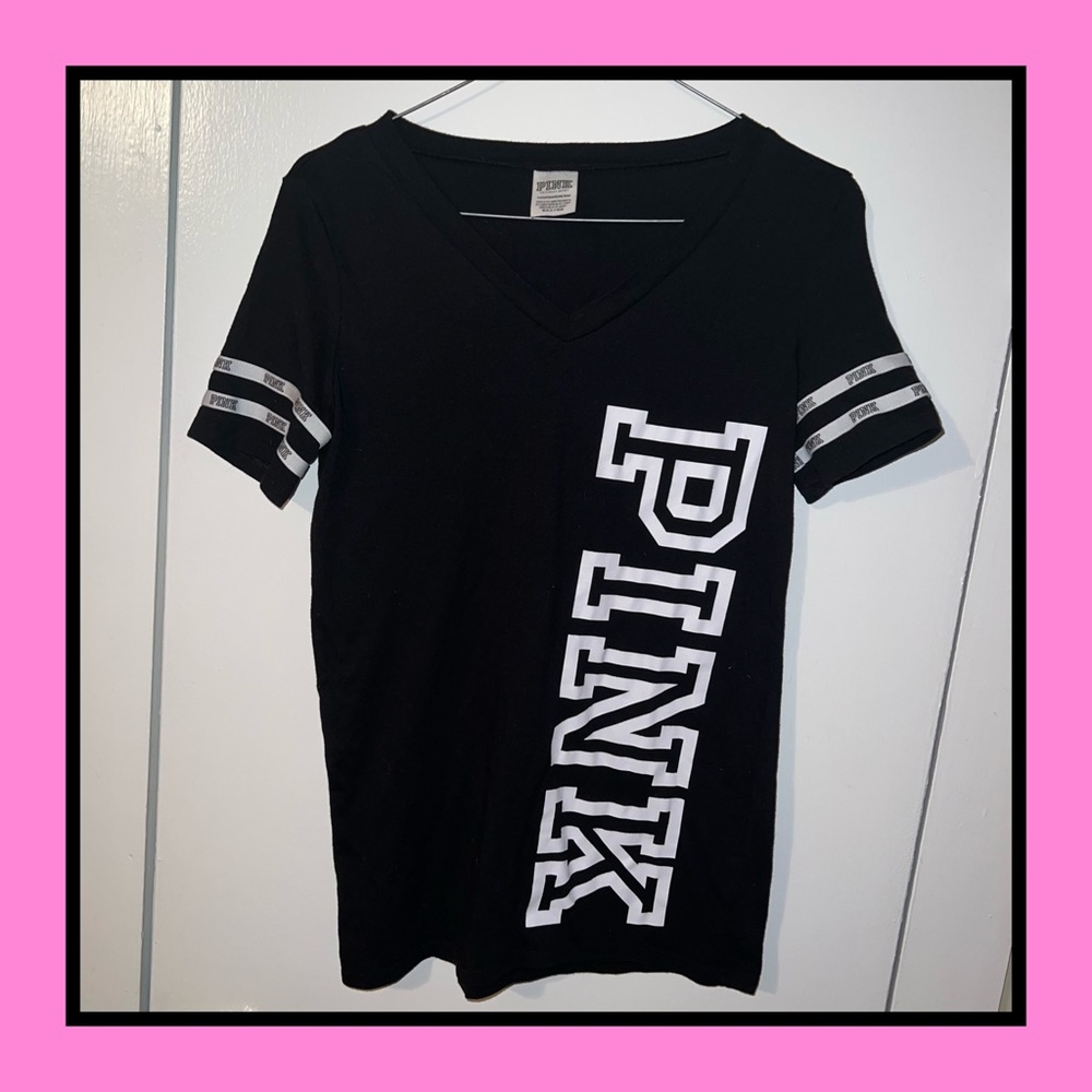 VS Pink Black V Neck Tee